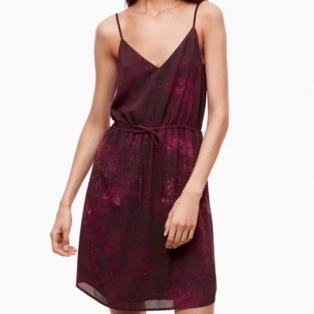 Aritzia Babaton Burgundy Casmir Dress Size Large Adjustable Straps Elastic Waist